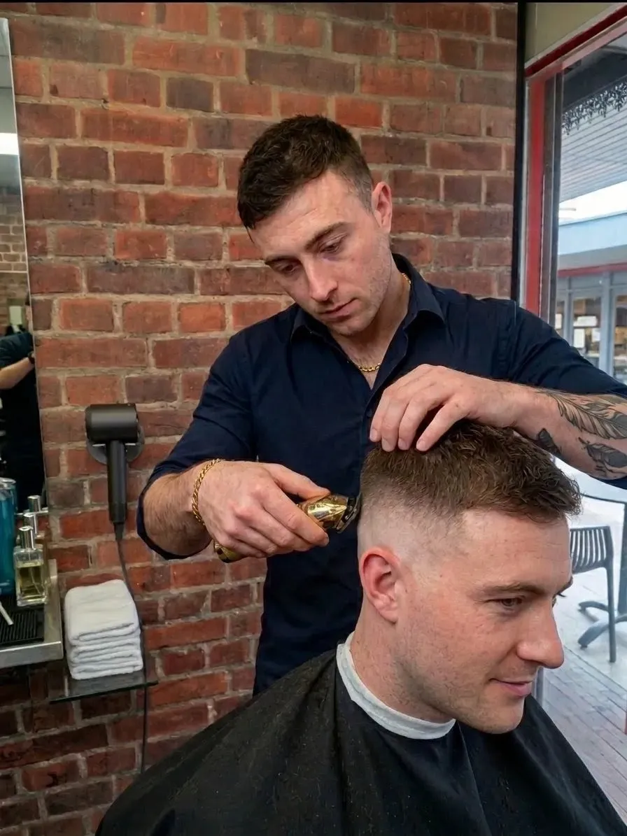 Clean men's fade haircut and hair styling session in progress at Killiney Barbers